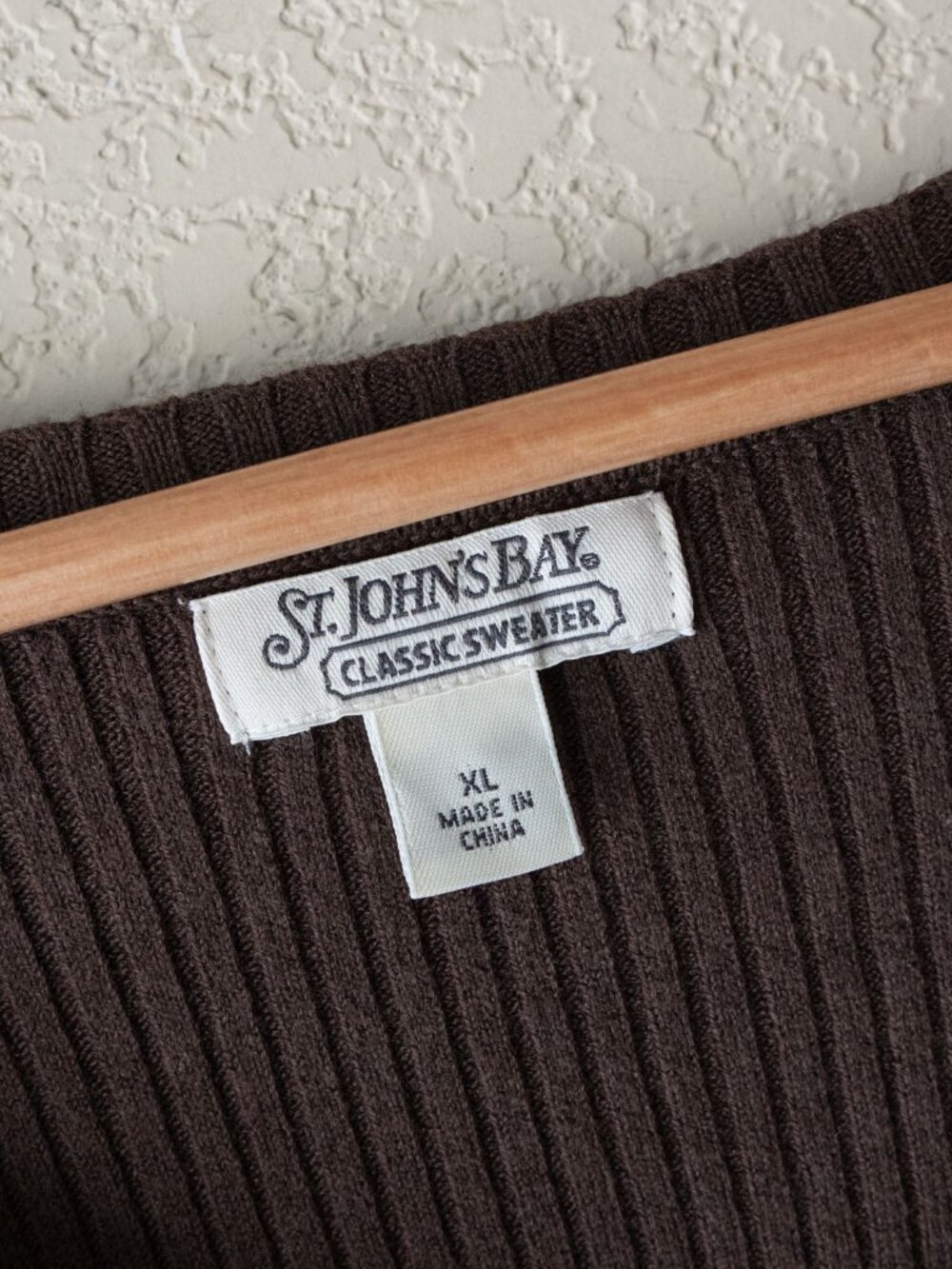 St John's Bay Sweater Womens XL Brown Ribbed V Neck Cotton Knit Pullover - Picture 4 of 14